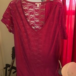 Dark Pink V-Neck with Laced Back-BongoPLUS